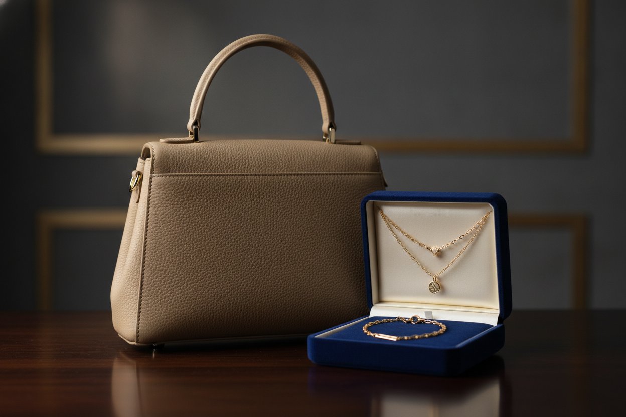 Hadiah premium untuk isteri beg tangan dan set barang kemas emas