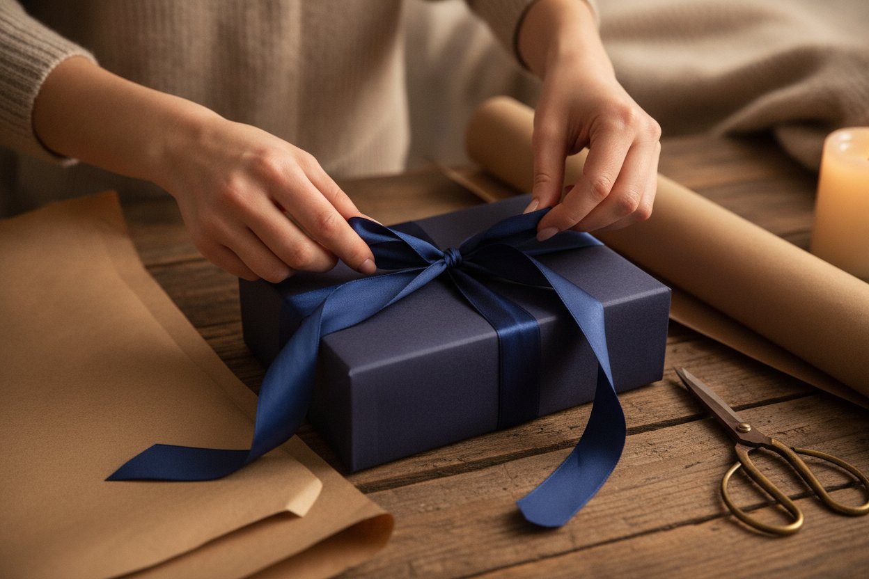 Membungkus hadiah untuk lelaki dengan reben