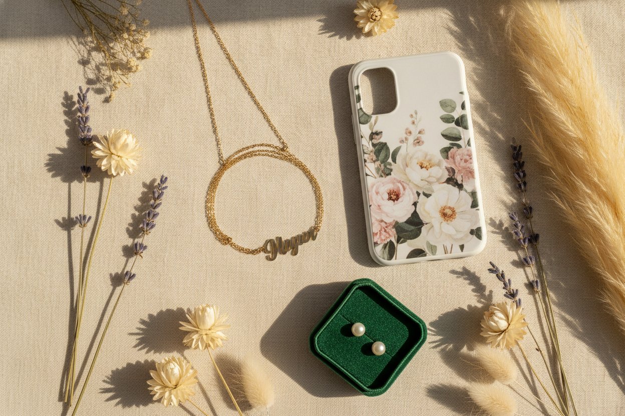 Hadiah personalised seperti name necklace dan custom phone case untuk best friend