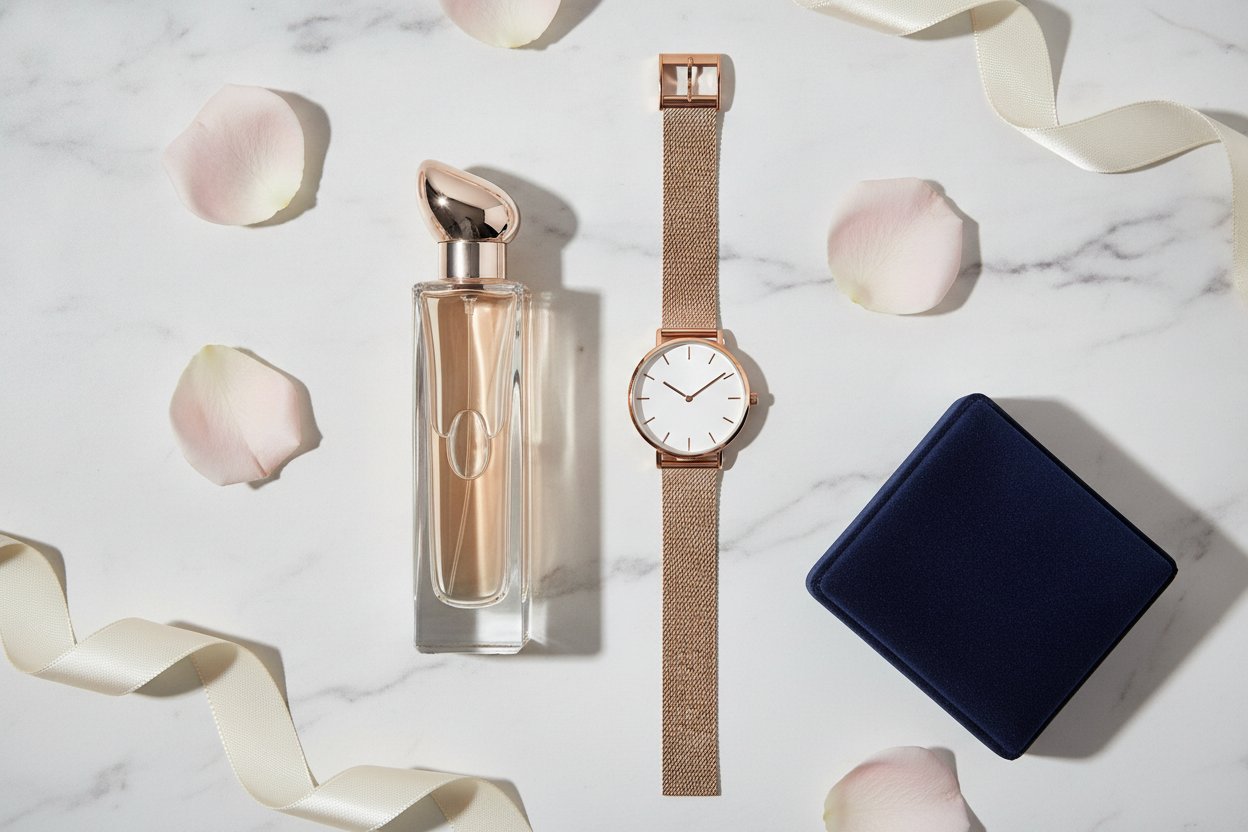 Hadiah premium untuk wanita 30-an minyak wangi EDP dan jam tangan