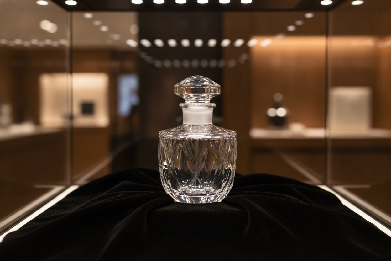 Botol minyak wangi lelaki premium dipamerkan dalam kaunter butik