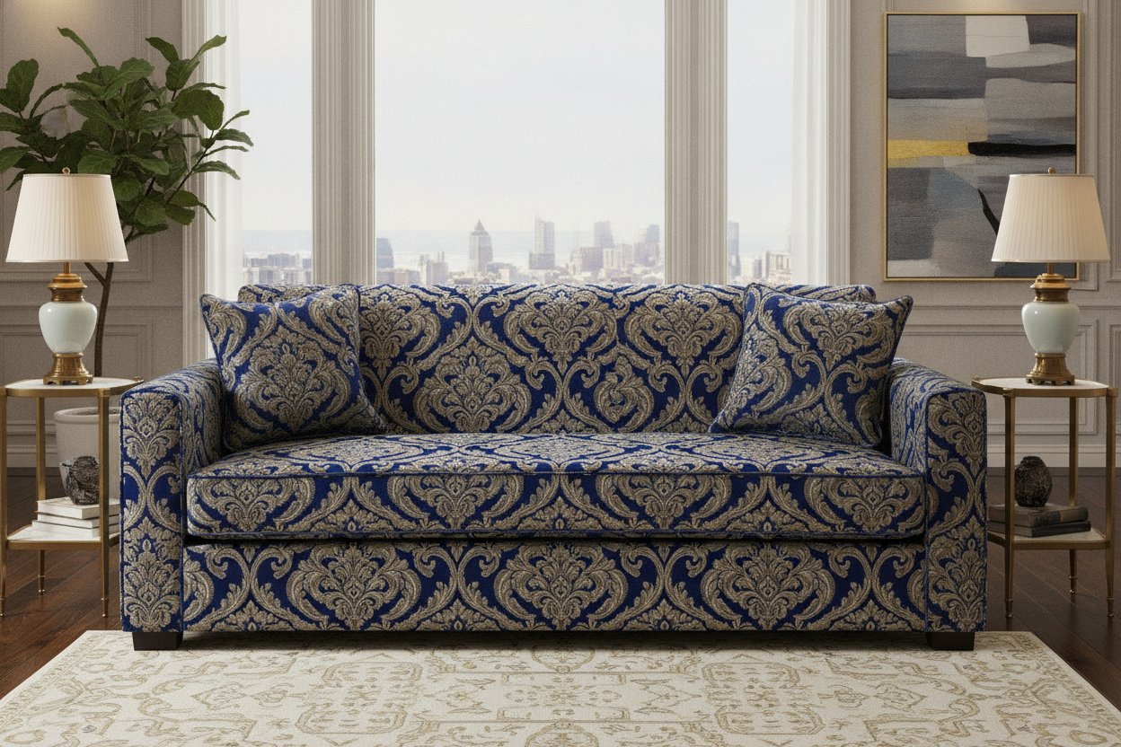 Sarung sofa premium jacquard dibuat ikut ukuran pada sofa mewah