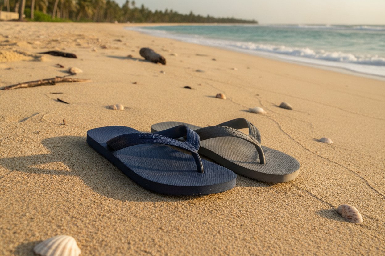 Selipar getah flip-flop lelaki bajet bawah RM100 di pantai