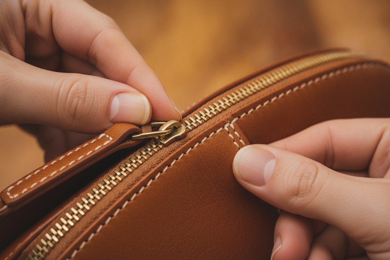 Cara semak jahitan dan zip untuk pastikan beg tangan original