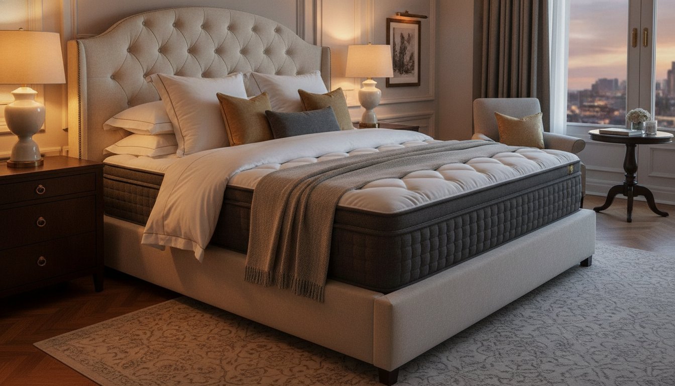 Tilam premium mewah di bilik tidur hotel bergaya