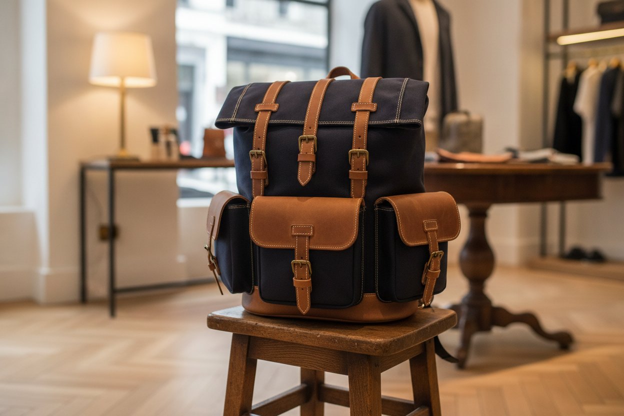 Beg galas premium dengan kemasan kulit gaya retro di butik
