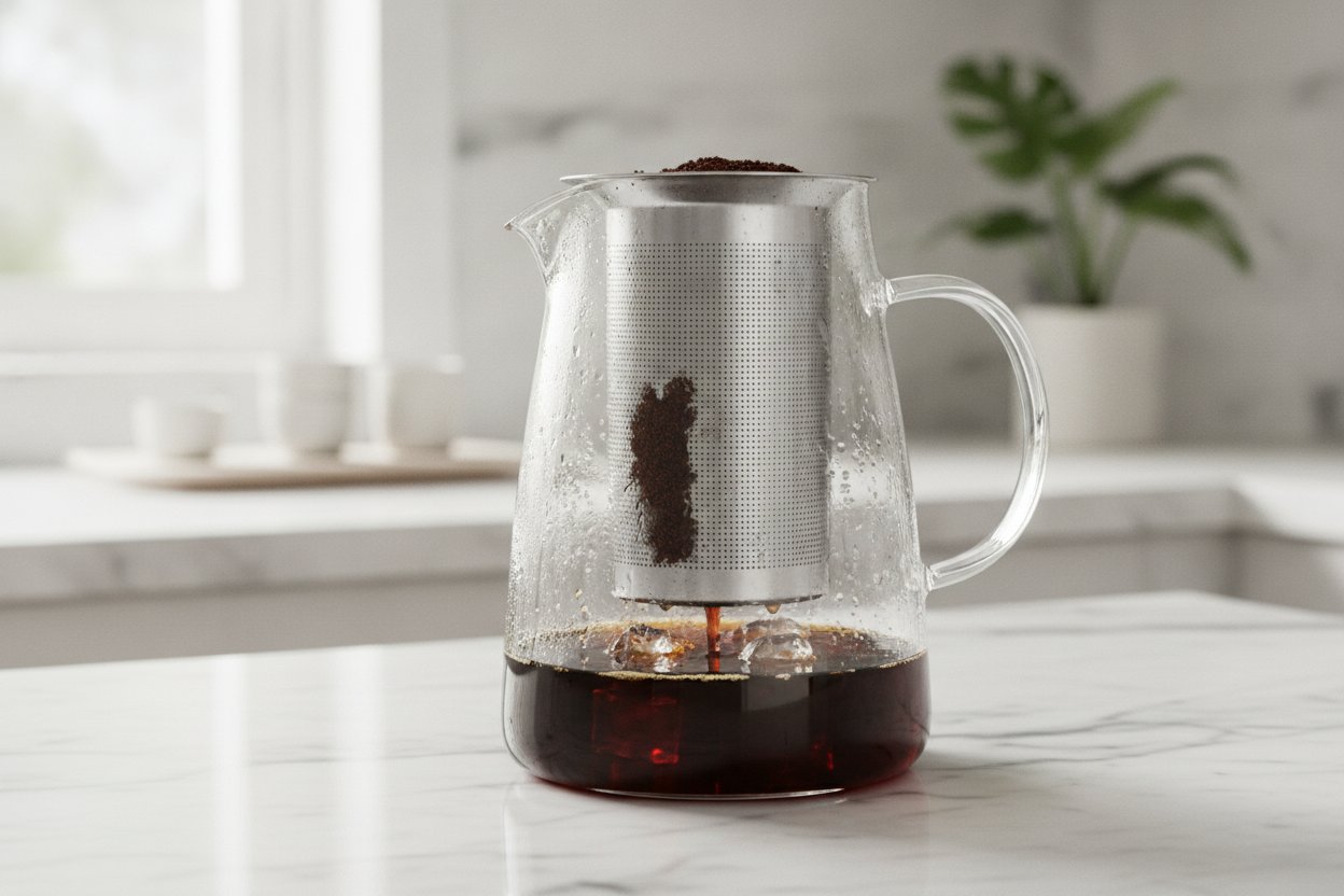 Pembuat cold brew kaca Hario dengan penapis logam