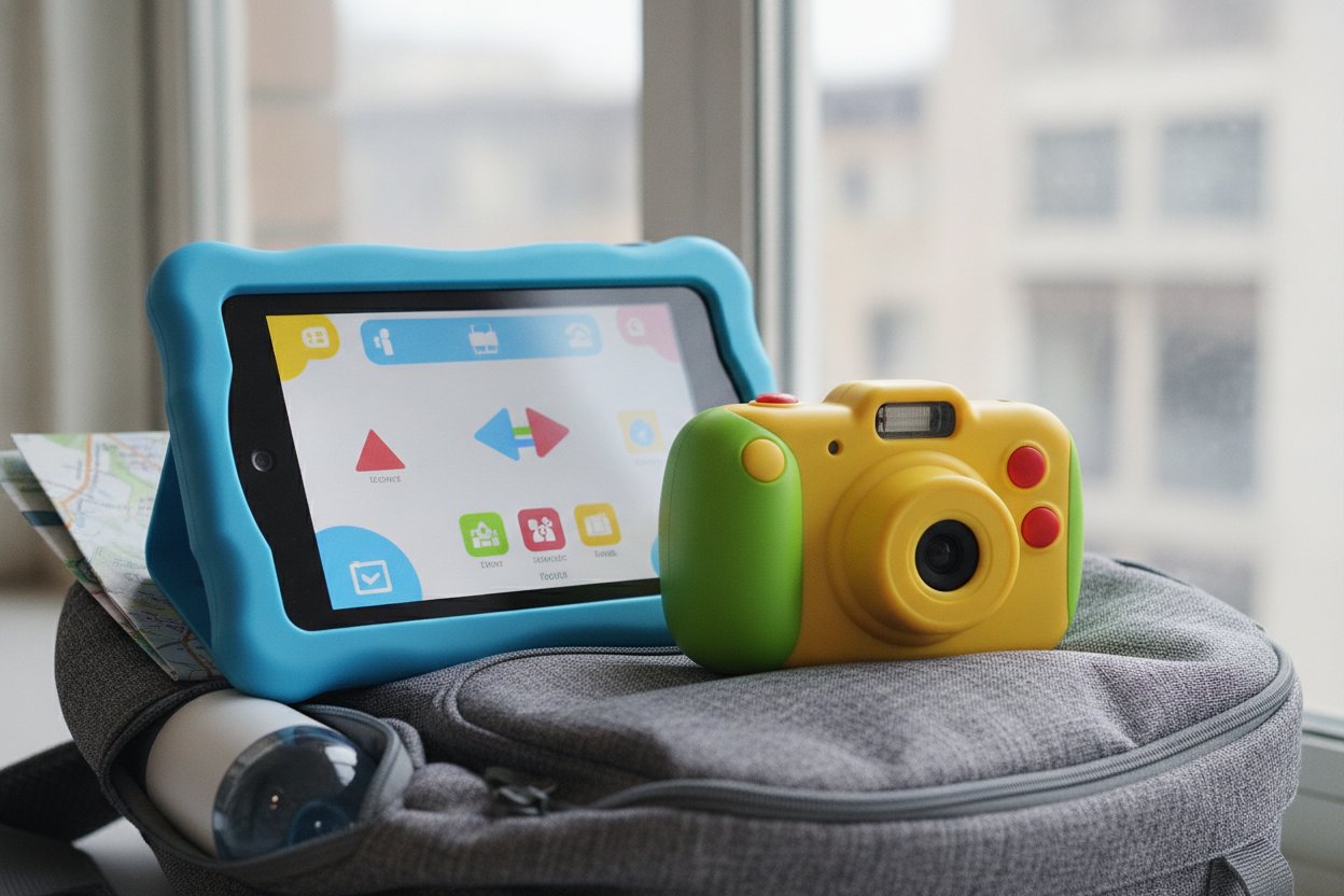 Tablet pembelajaran dan kamera kanak-kanak untuk perjalanan panjang