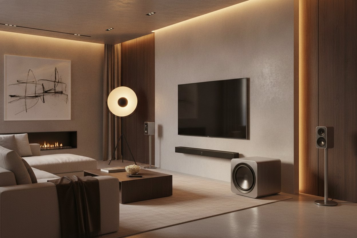 Set home theatre soundbar premium dengan subwoofer dan speaker belakang